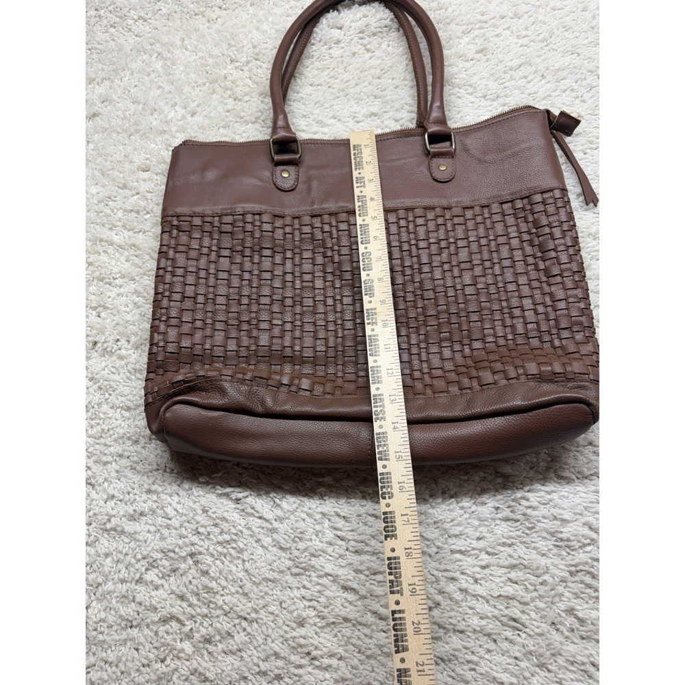 Montana Co Brown Woven Faux Leather Shoulder Bag Purse EUC - Picture 3 of 10